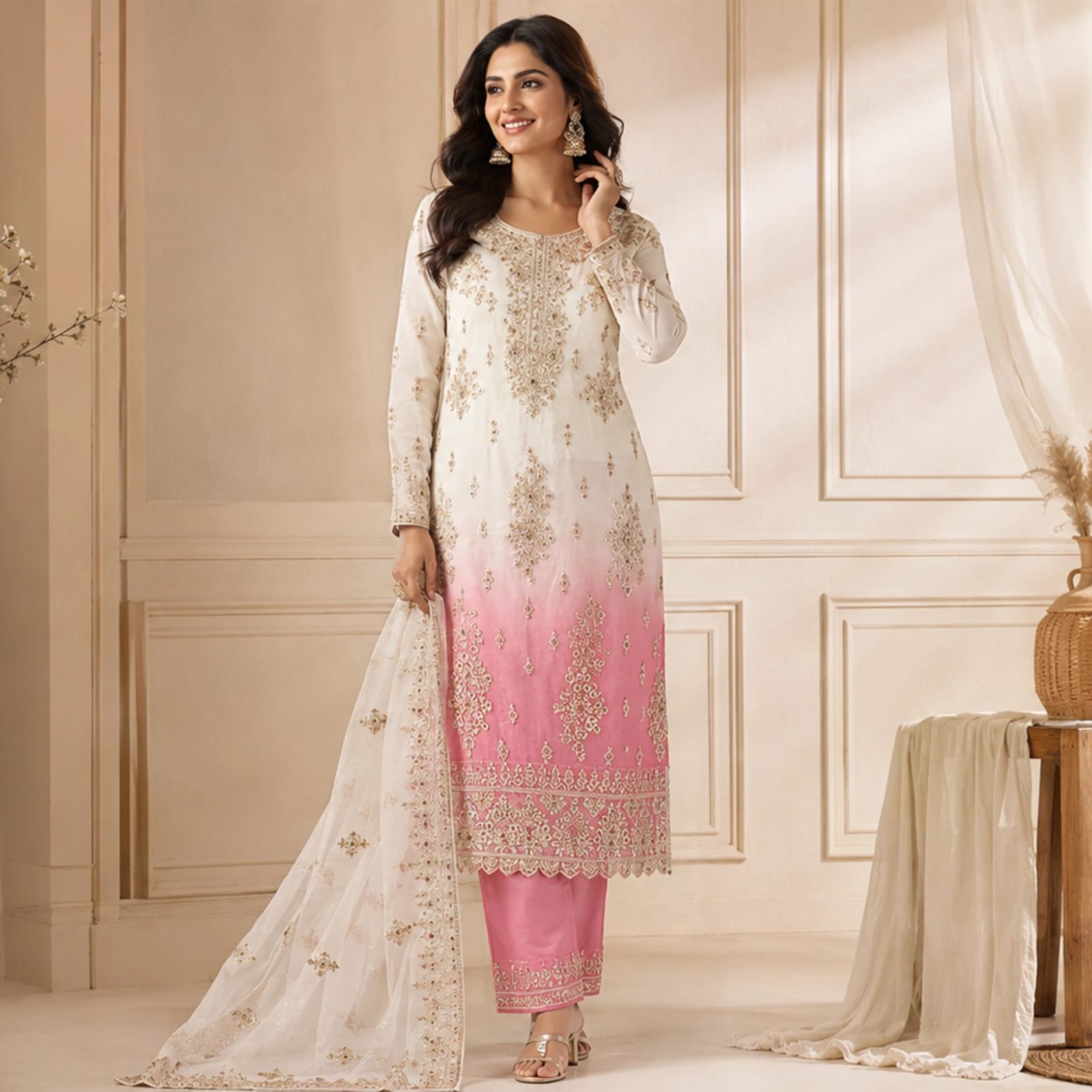 Rangisha Original Pink Silk Suit With Ornate Sequin Work