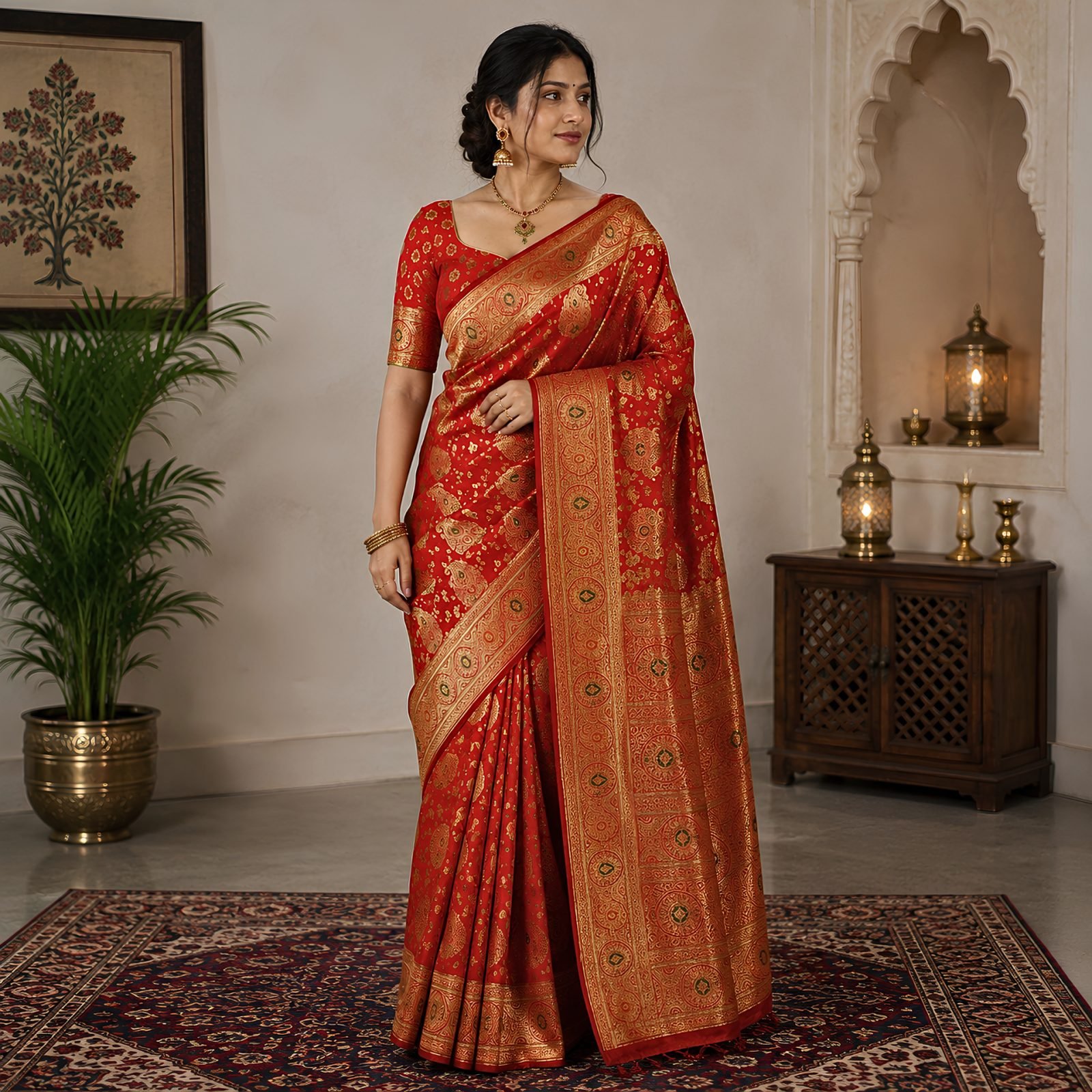 Rangisha Handcrafted Banarasi Satin Saree Original With Gold Woven Motifs