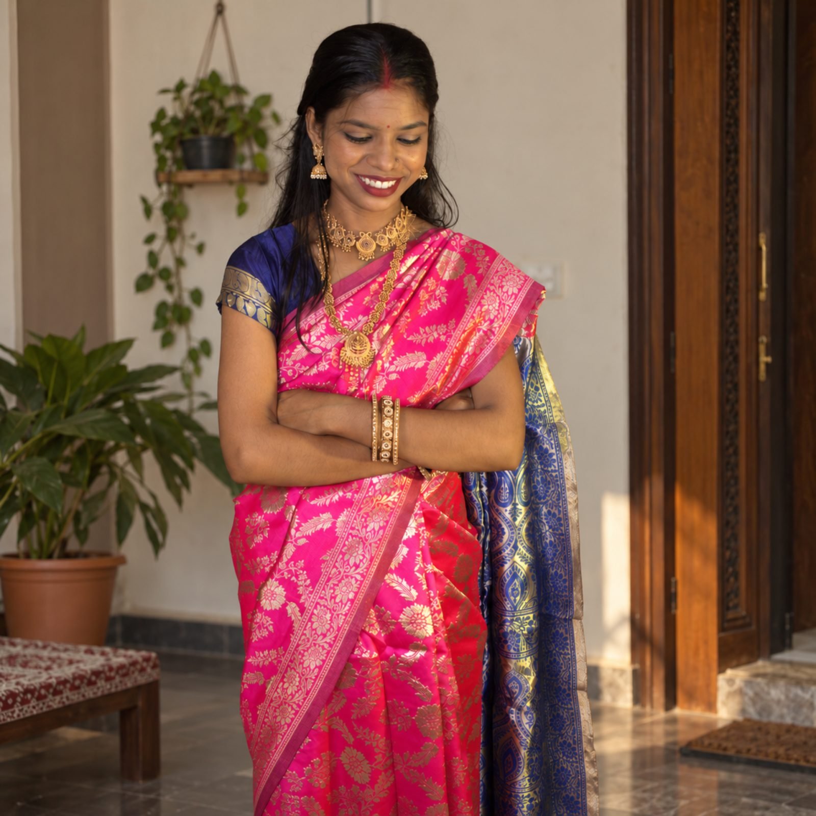 Rangisha Kanjivaram Pure Soft Silk Saree in Light Pink with King and Queen Attractive Zari Weave and Unstitched Blouse Piece