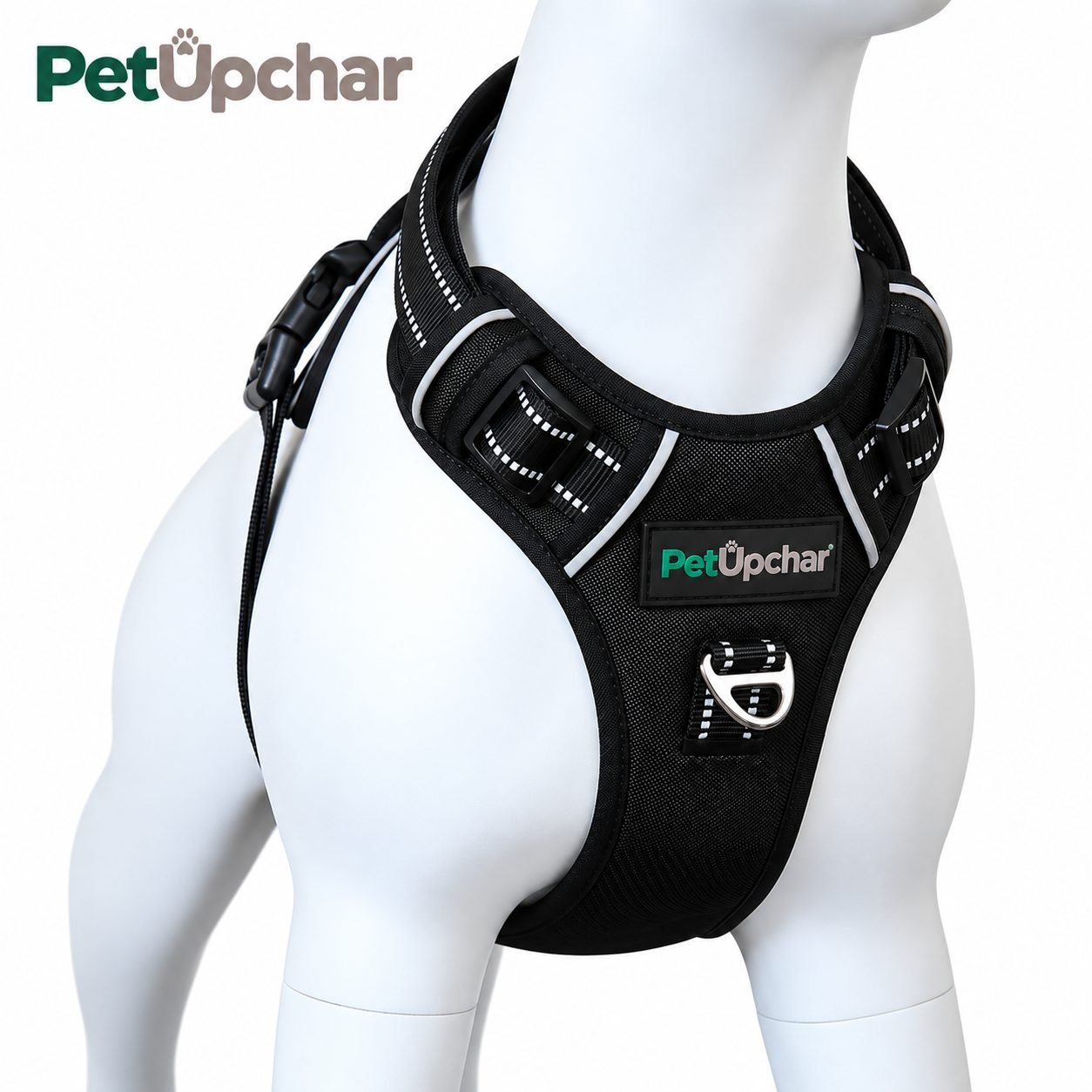 No Pull Reflective Harness 3M Reflective Pet Belt | Strong Metal Hook | Dog Body Belt (Black, Medium)