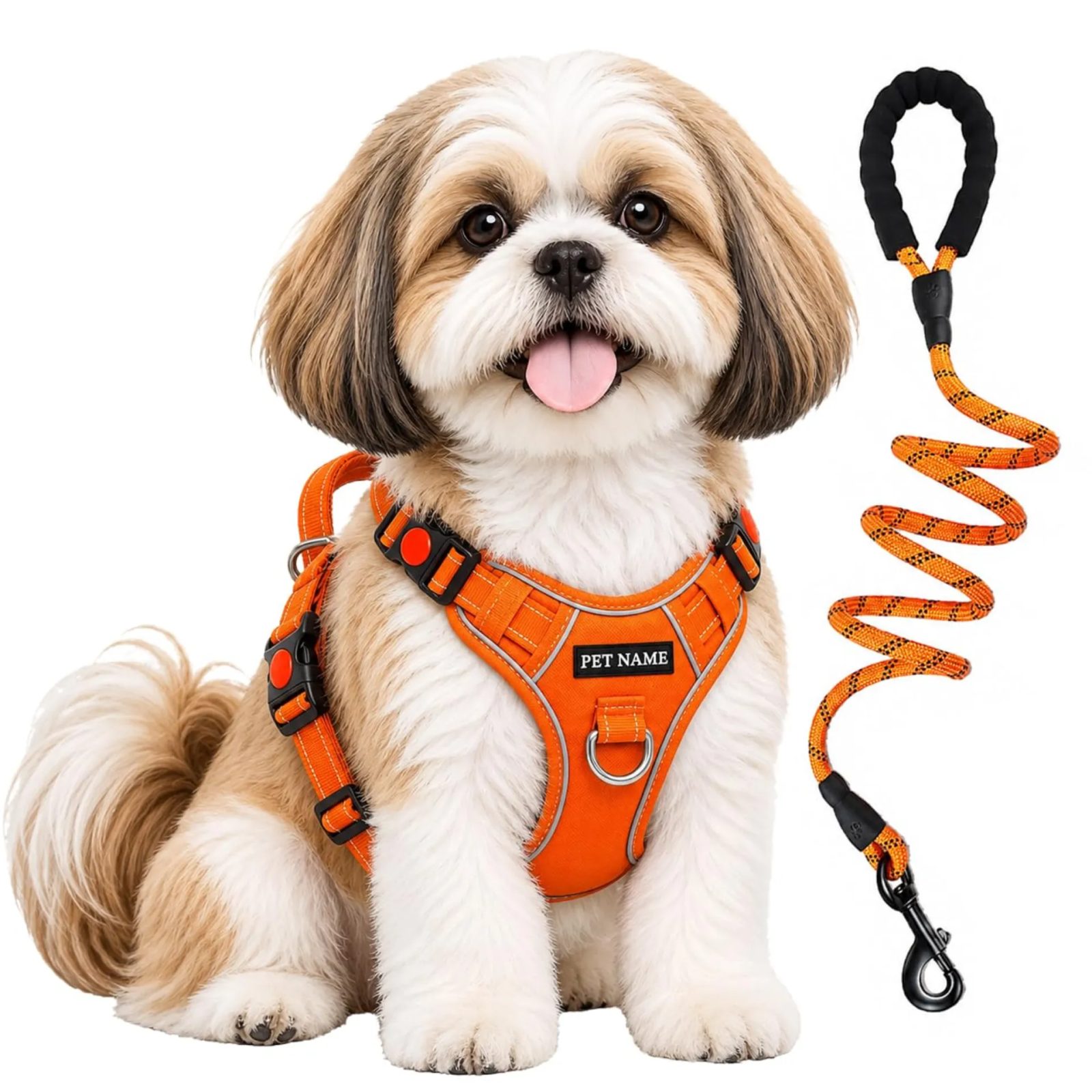 PetUpchar Customized No Pull Dog Chest Belt Harness and Leash Combo, Night Reflective, 4 Adjustable Buckles, for 24-35 Kg Dogs