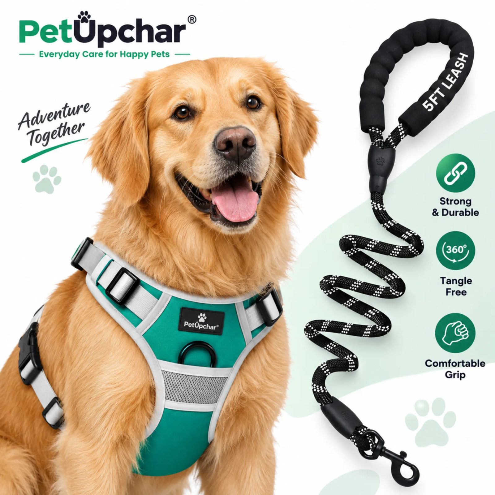 PetUpchar Premium Dog and Cat Harness with Leash, Reflective, No-Pull Adjustable, Size M